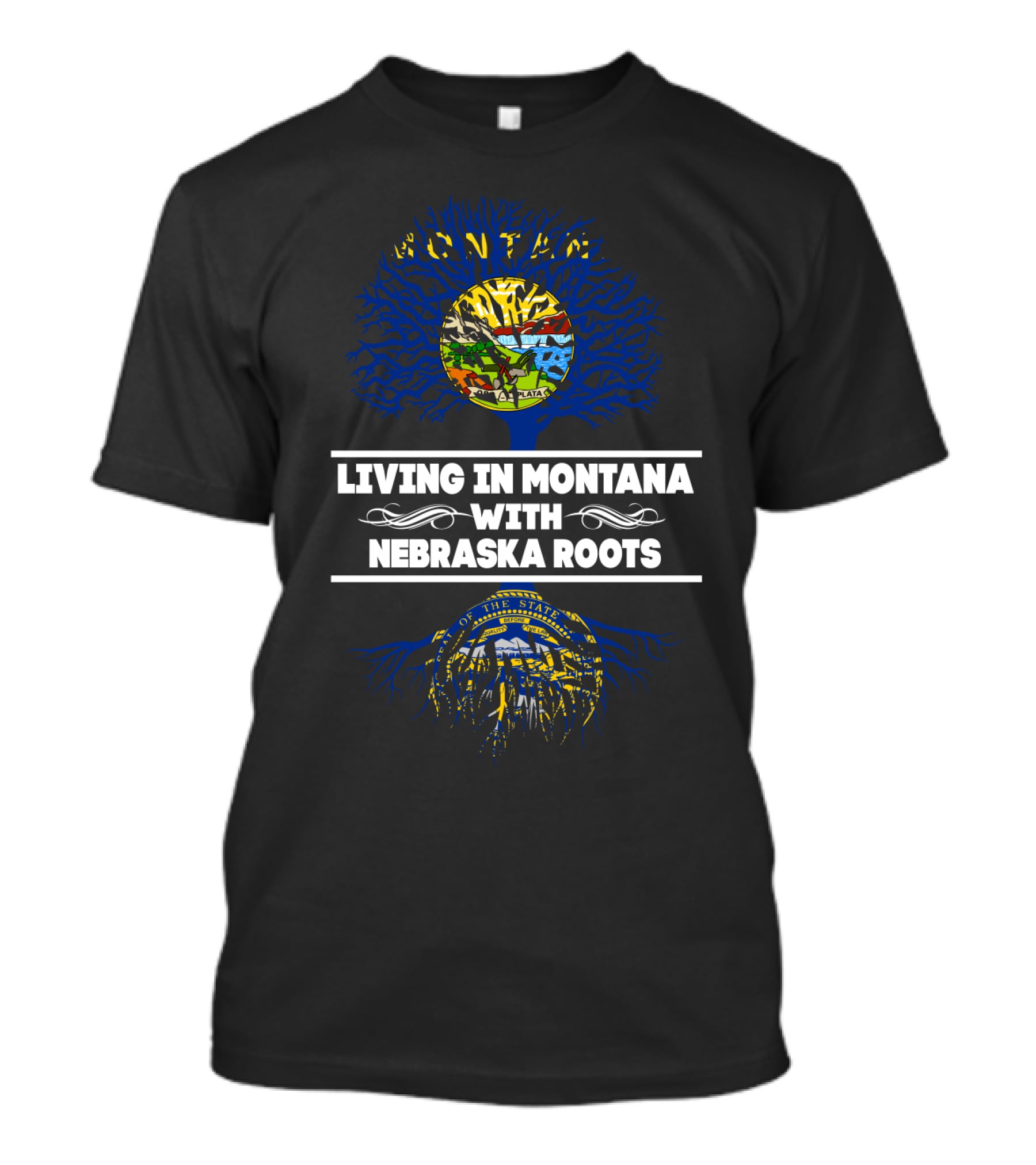 Montana Living Nebraska Roots Tree With State Seal Graphics T-Shirt