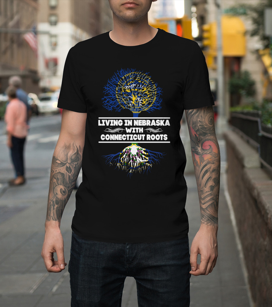 Nebraska Living With Connecticut Roots State Seal Tree T-Shirt