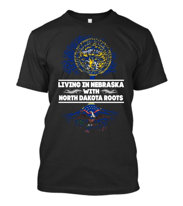 Nebraska Living Embracing North Dakota Heritage With State Map And Tree Symbolism T-Shirt