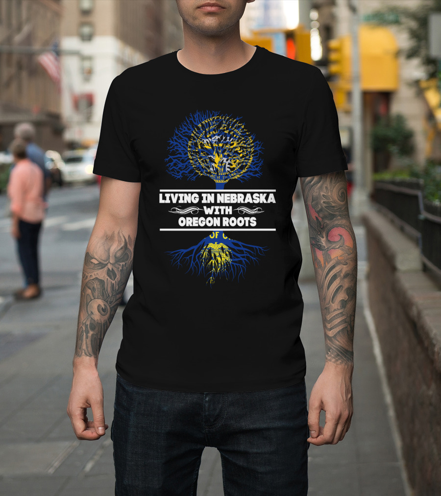 Living In Nebraska With Oregon Roots State Seal Tree T-Shirt