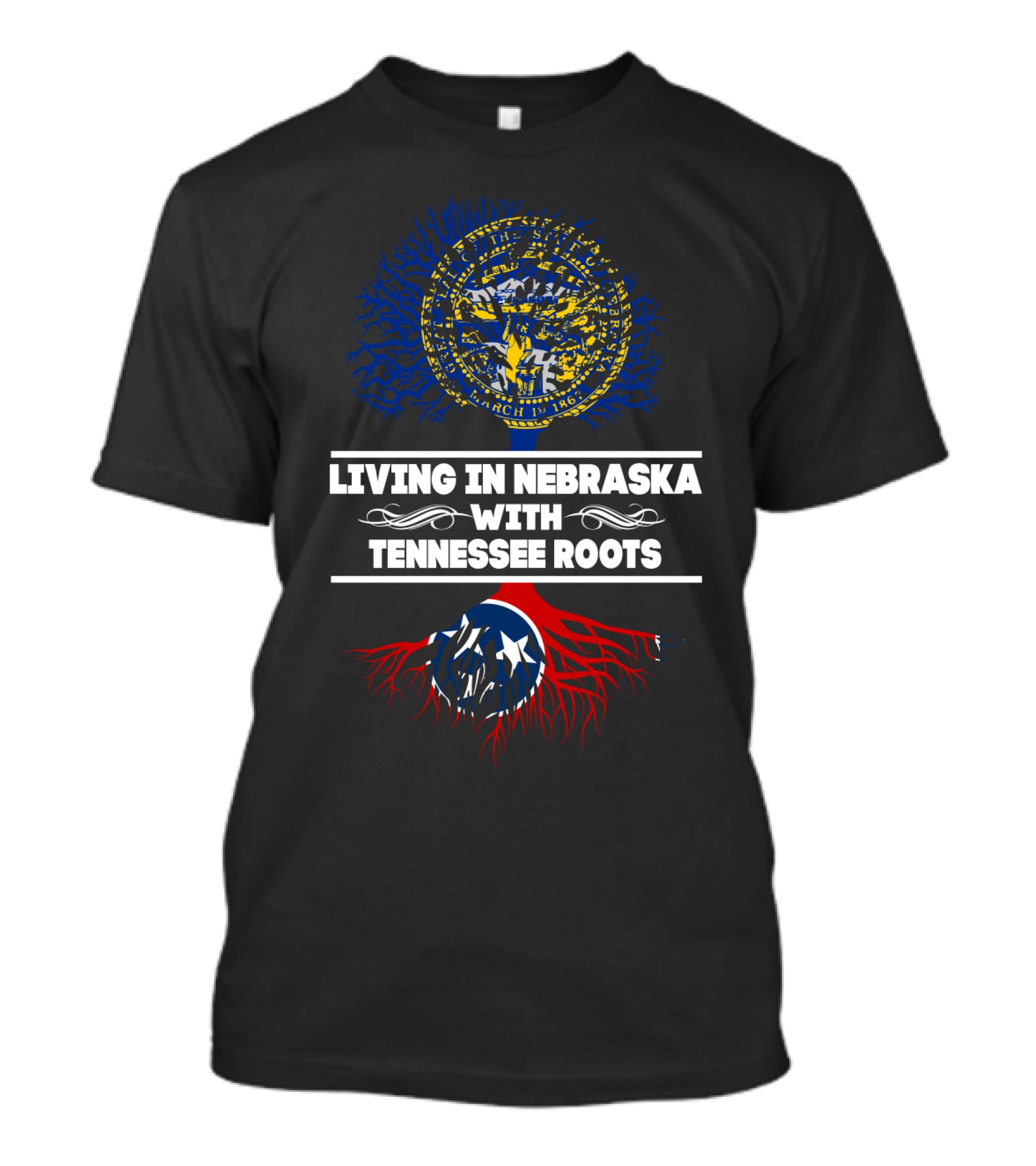 Nebraska Living Tennessee Roots Tree With State Flags And Intertwined Heritage T-Shirt