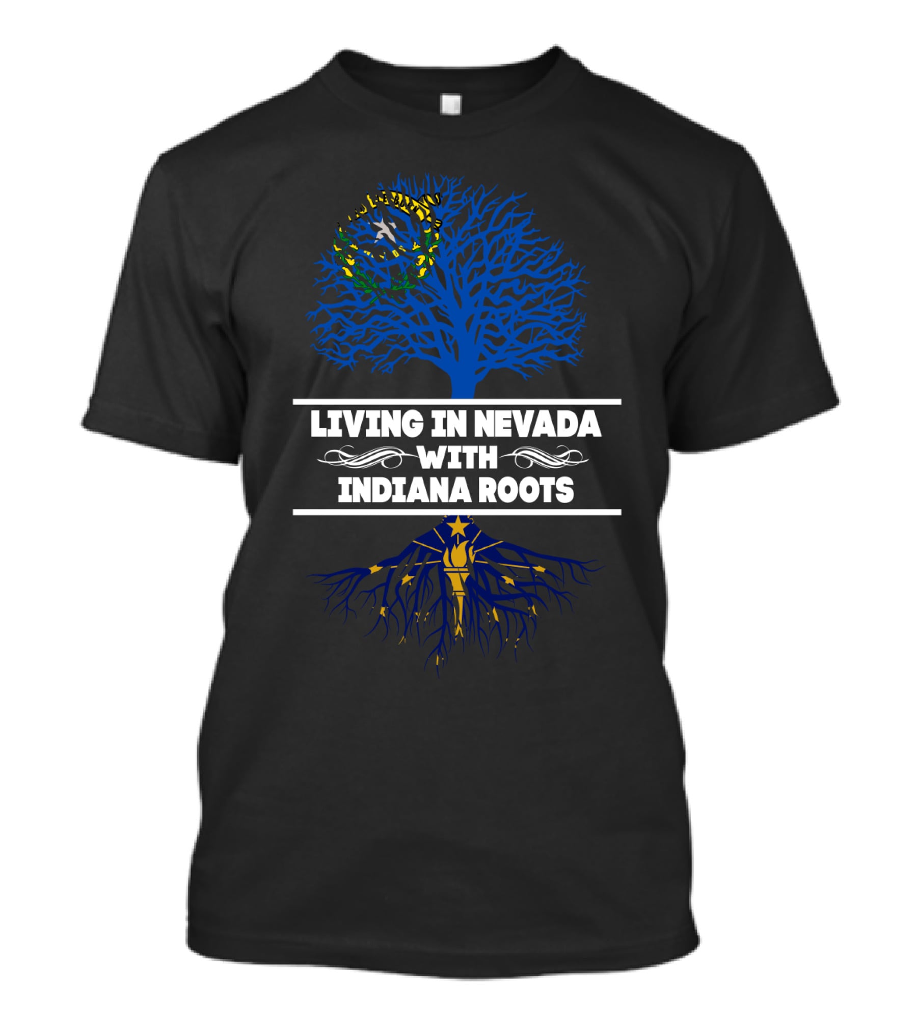 Nevada Living Indiana Roots Blue Tree Design Featuring State Symbols T-Shirt