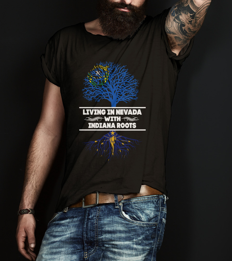 Nevada Living Indiana Roots Blue Tree Design Featuring State Symbols T-Shirt