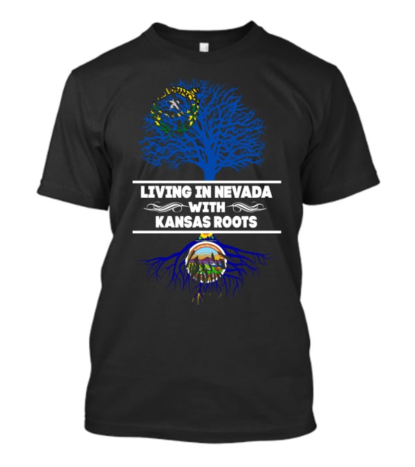 Living In Nevada With Kansas Roots Flag Tree And State Seal Elements T-Shirt