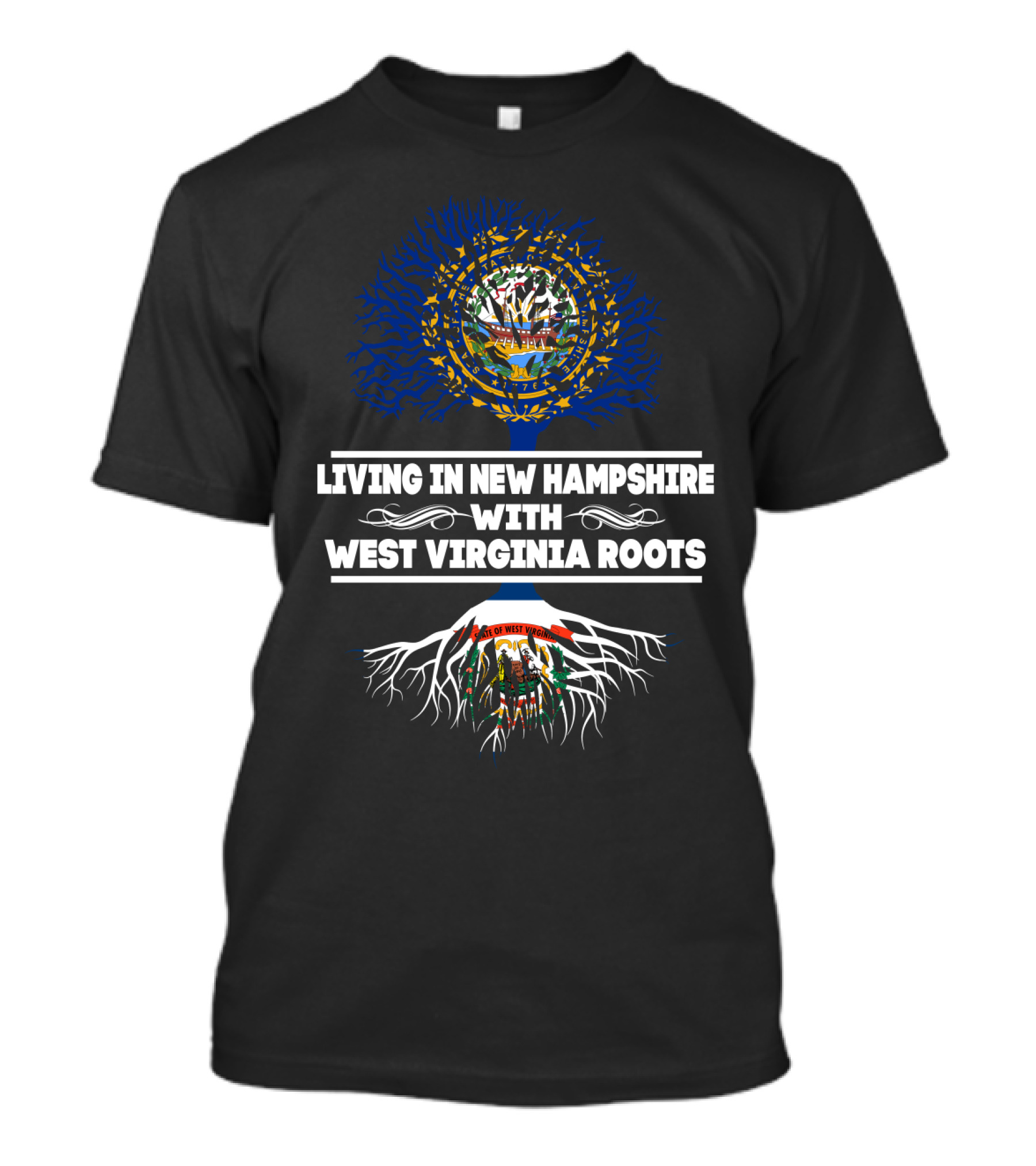 New Hampshire Living With Deep West Virginia Roots Tree Symbols T-Shirt