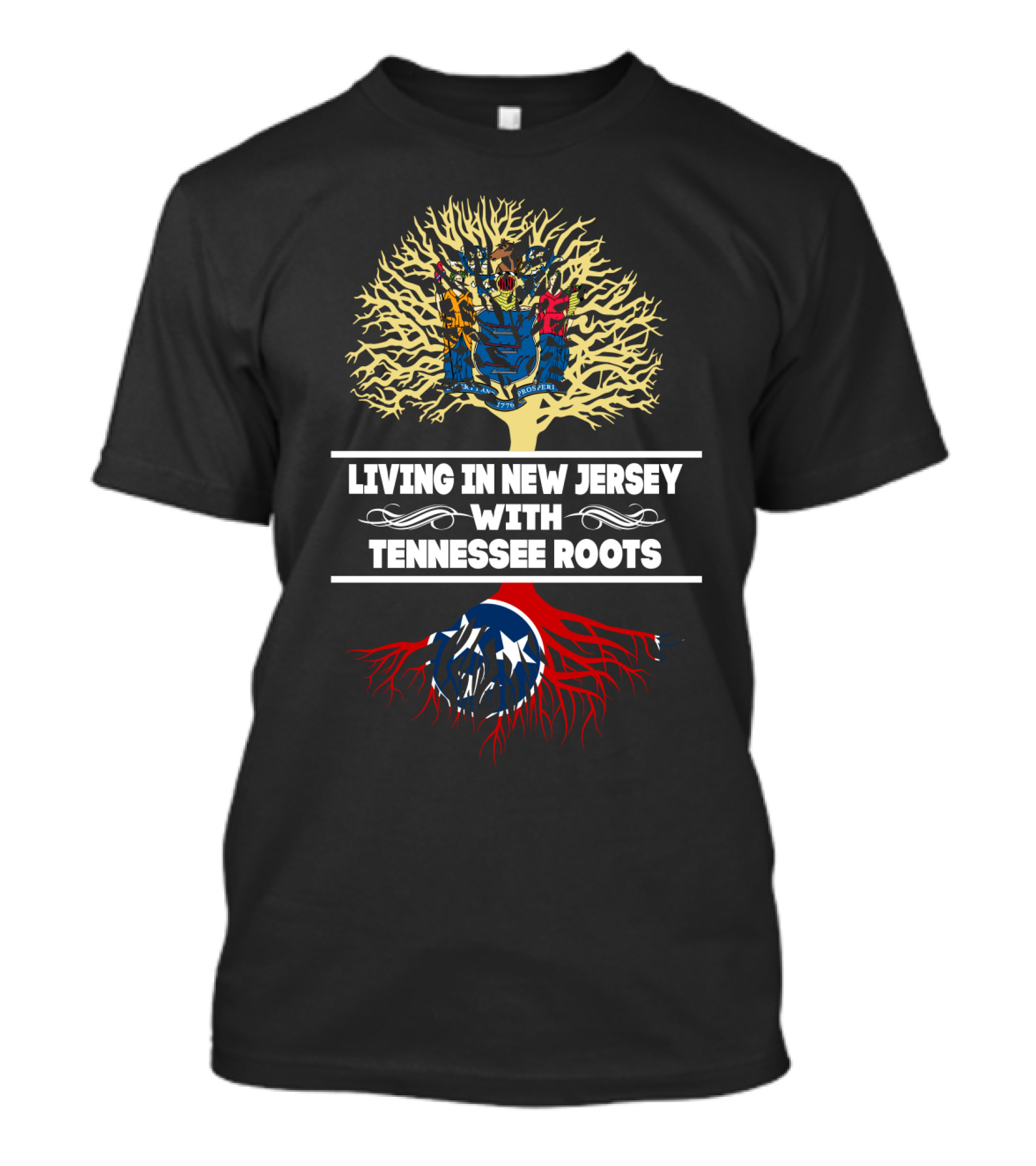 New Jersey Living Tennessee Roots Tree Design With State Flags T-Shirt