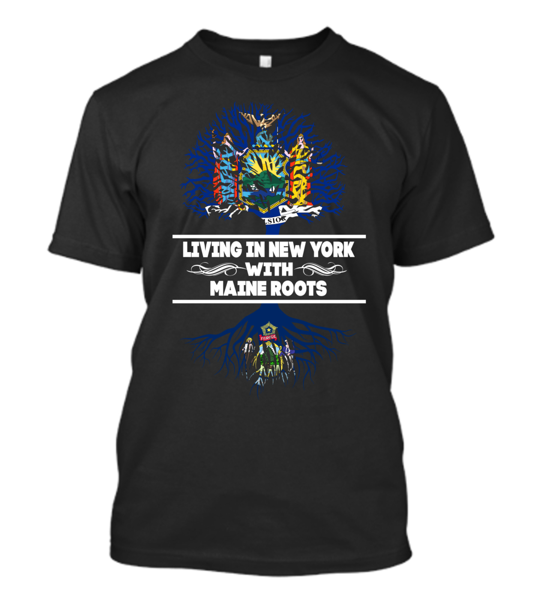 New York State Pride With Maine Family Heritage Roots Hidden In Tree T-Shirt