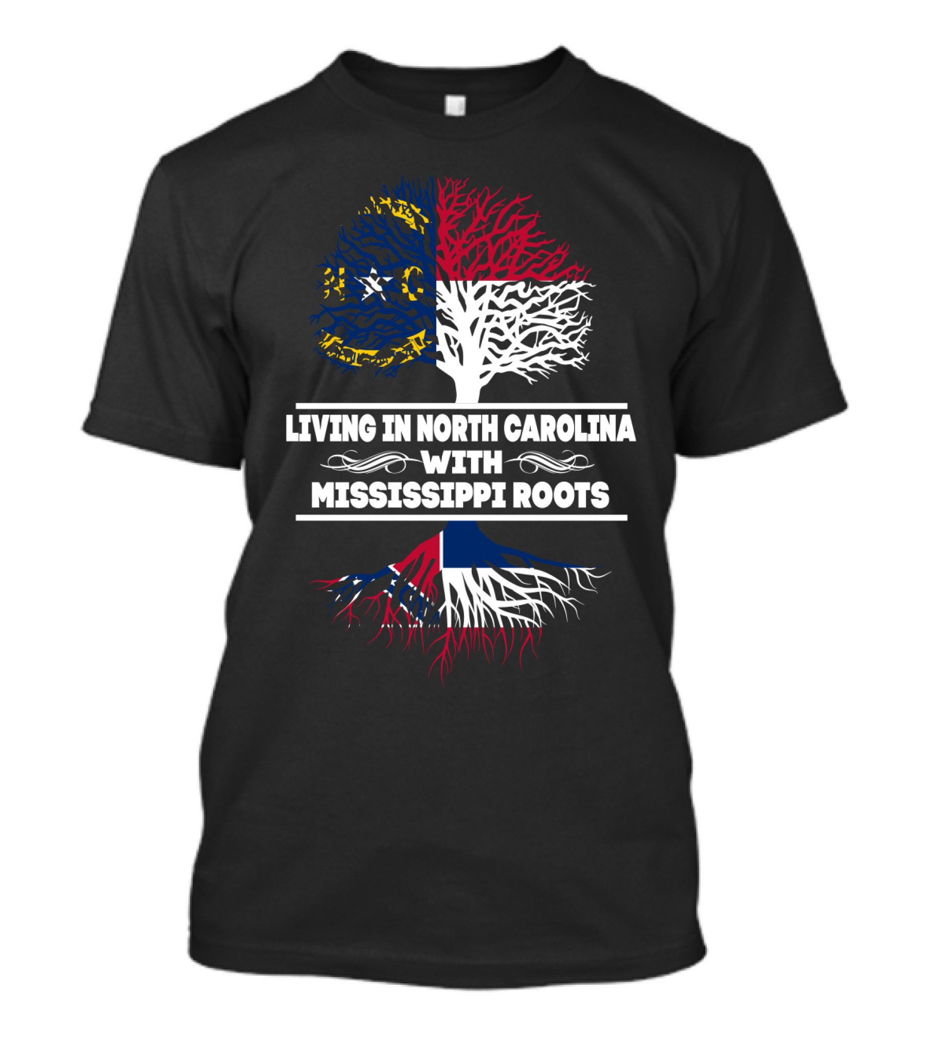 North Carolina And Mississippi Heritage Tree Roots Flag T-Shirt