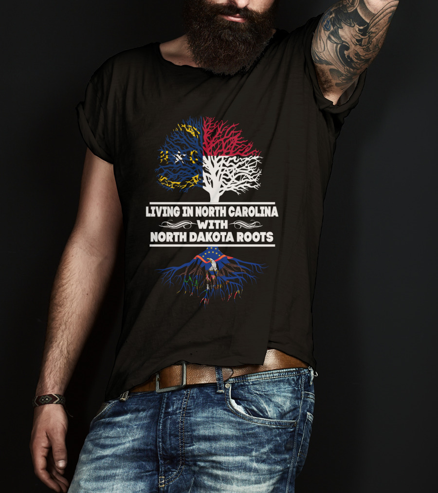 North Carolina State Flag And Tree With North Dakota Eagle Roots Connection T-Shirt