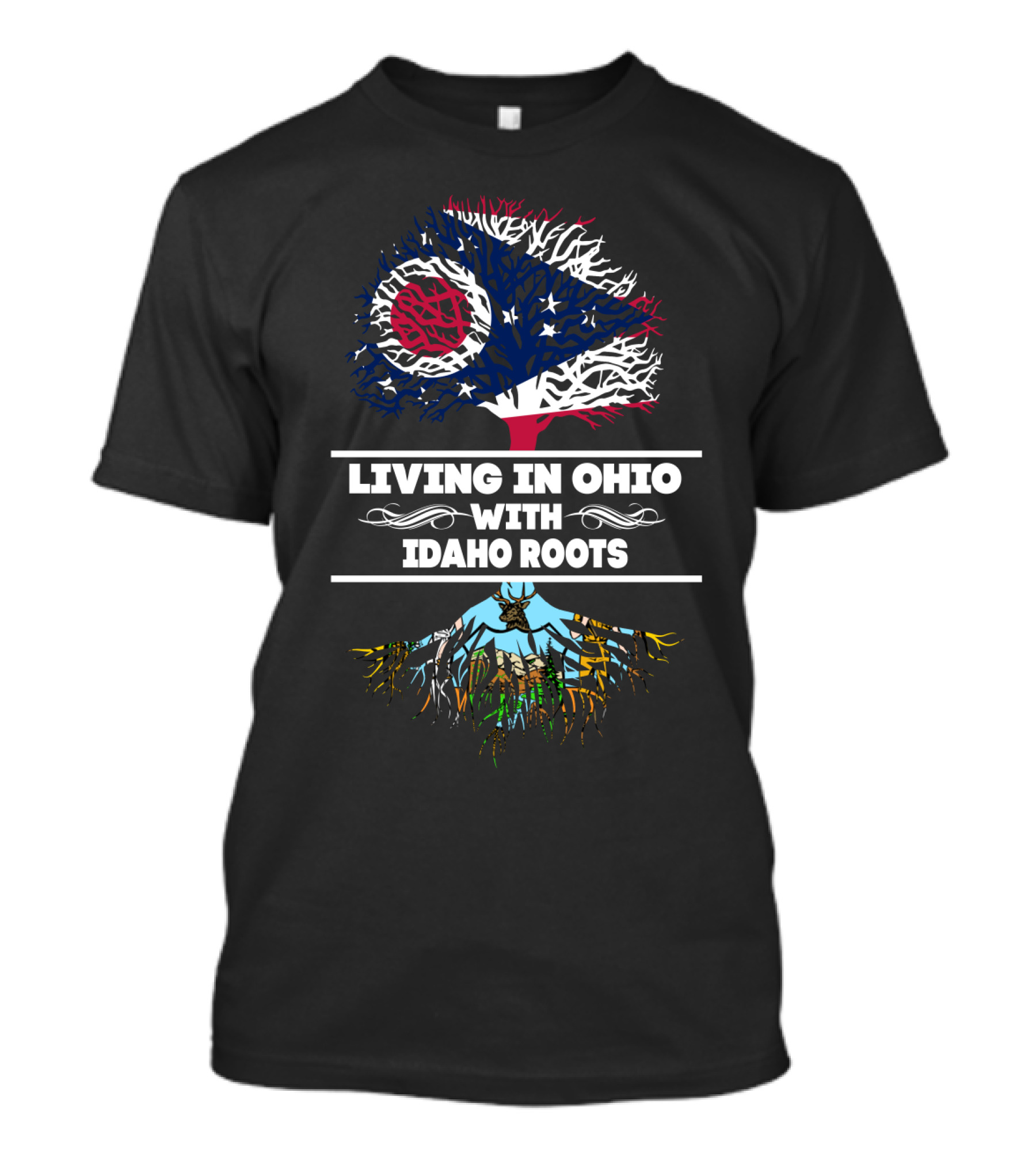 Ohio Pride With Idaho Heritage Tree Graphic Featuring State Flags And Scenic Roots T-Shirt