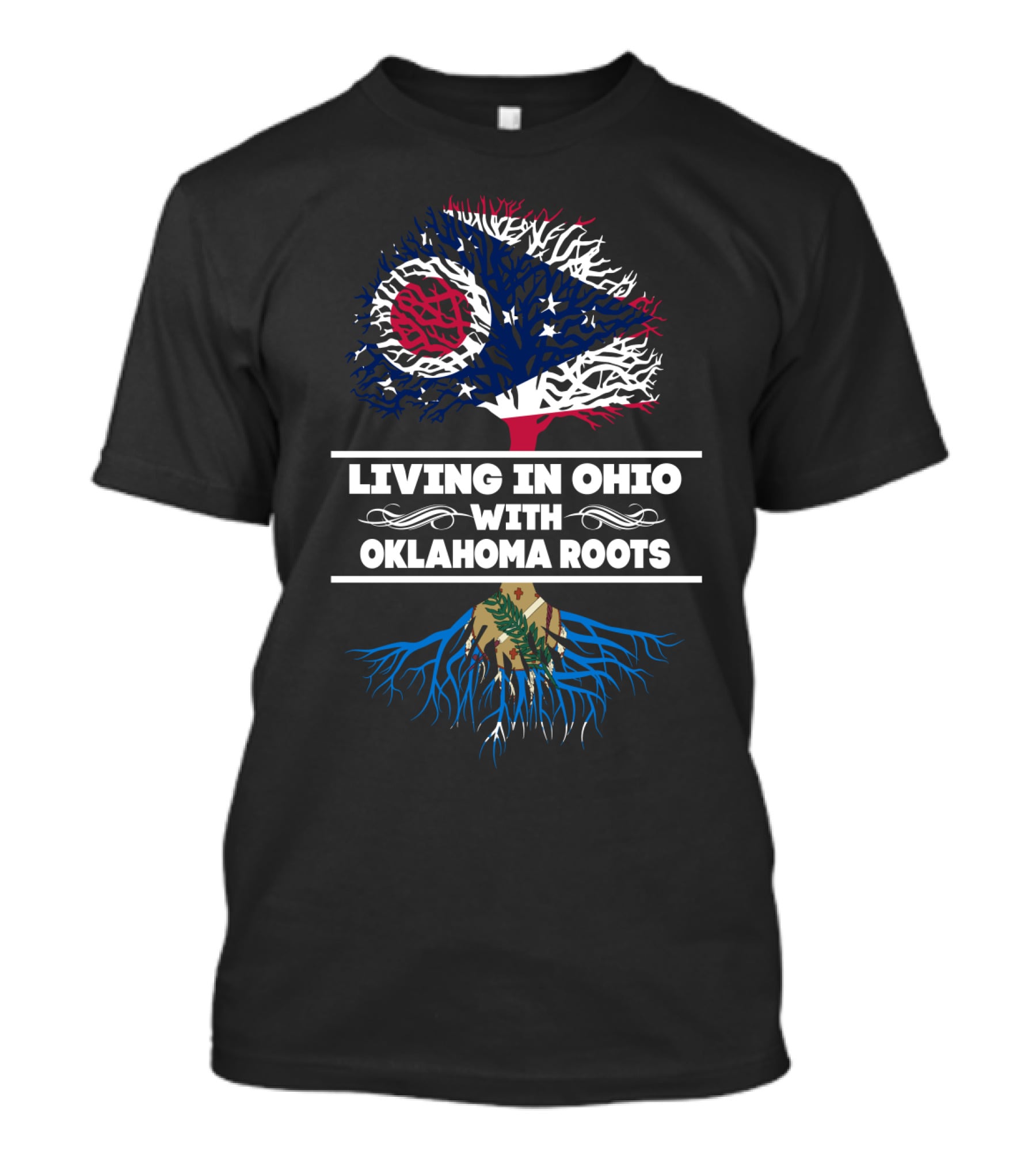 Living In Ohio With Strong Oklahoma Roots Flag Tree T-Shirt