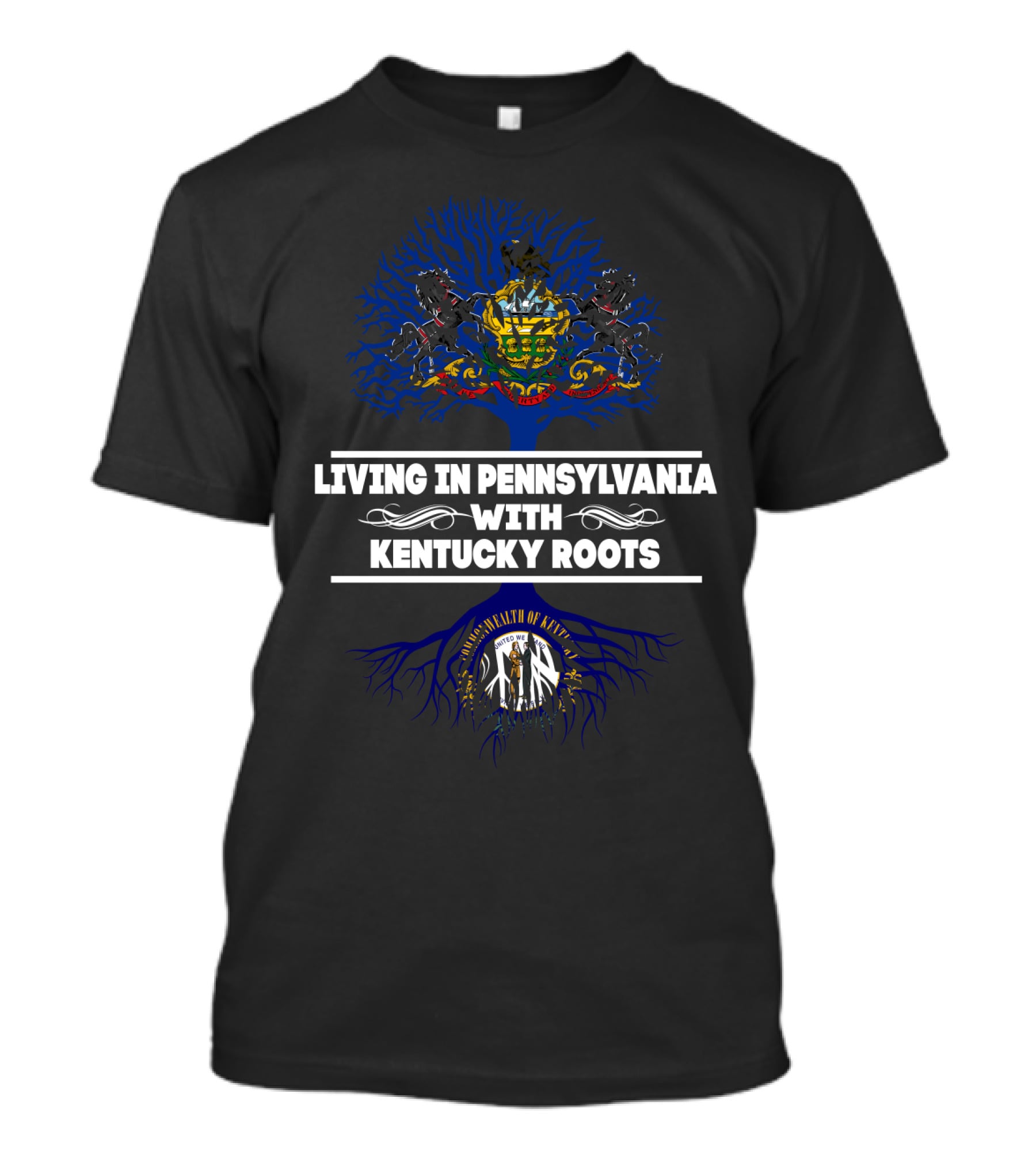 Pennsylvania Living With Kentucky Roots Family Heritage Design With State Symbols T-Shirt