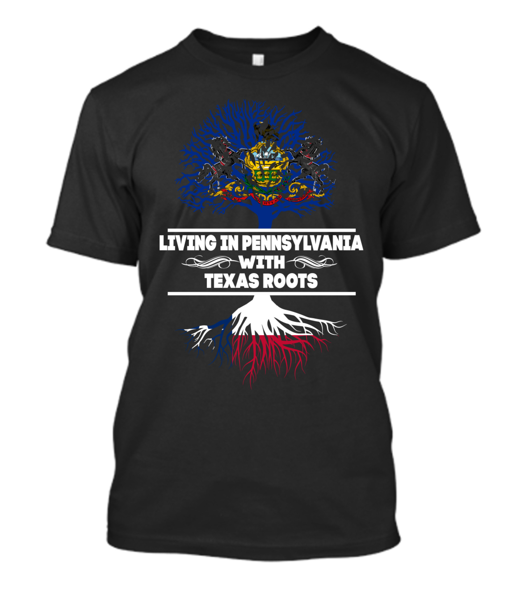 Pennsylvania Living With Texas Roots And State Symbols Tree T-Shirt