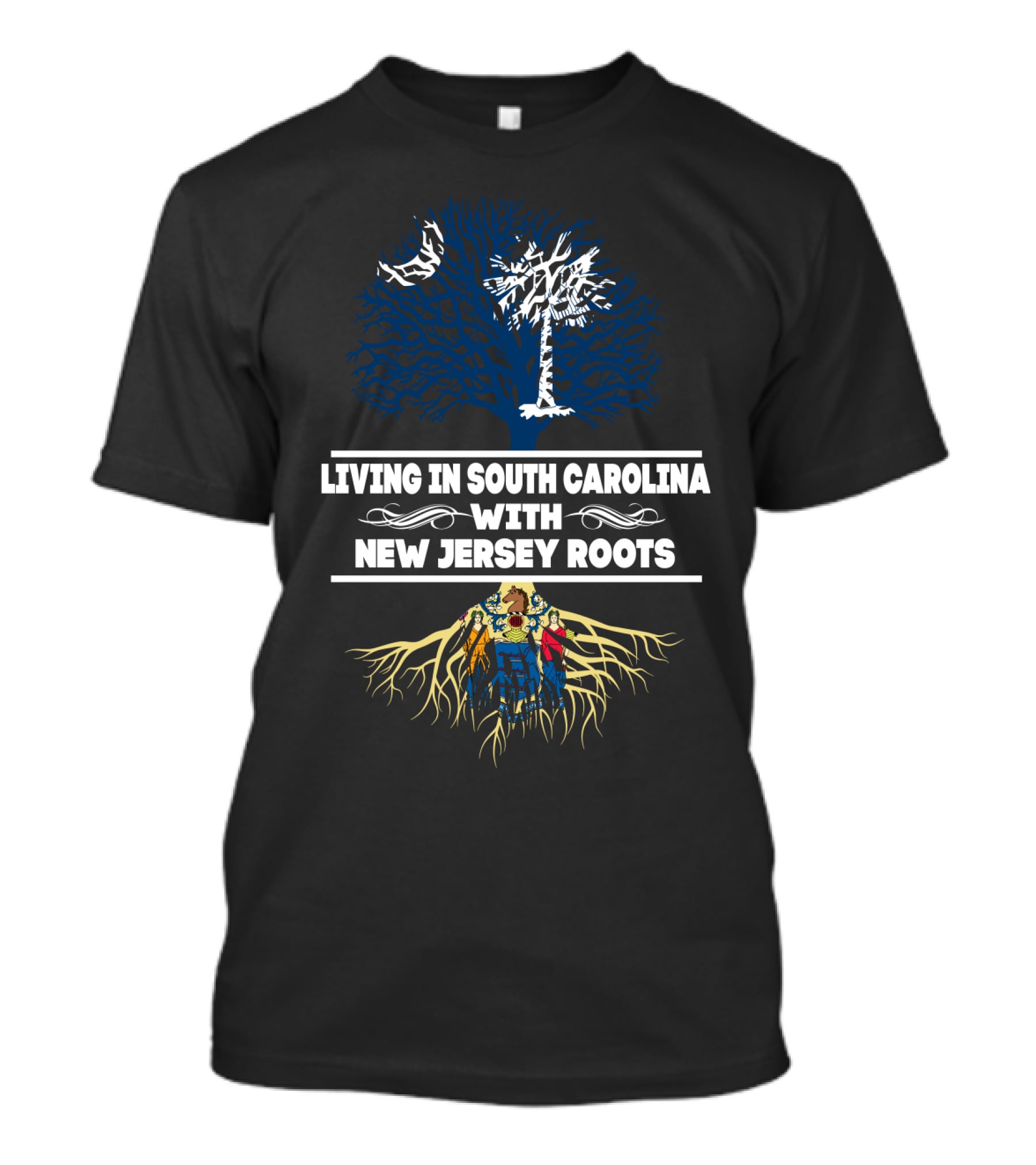 Living In South Carolina With New Jersey Roots Tree And State Seal T-Shirt