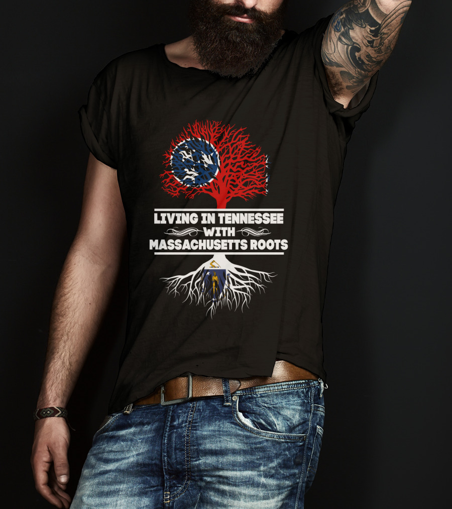Tennessee Pride With Massachusetts Heritage Featuring State Flags And Roots T-Shirt