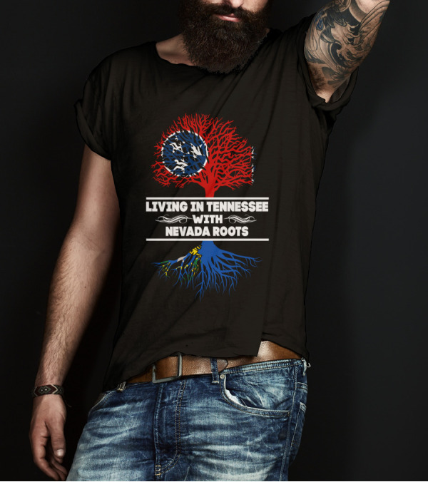 Tennessee Living With Nevada Roots: Dual State Pride Tree Design Featuring Tennessee Flag Iconography T-Shirt