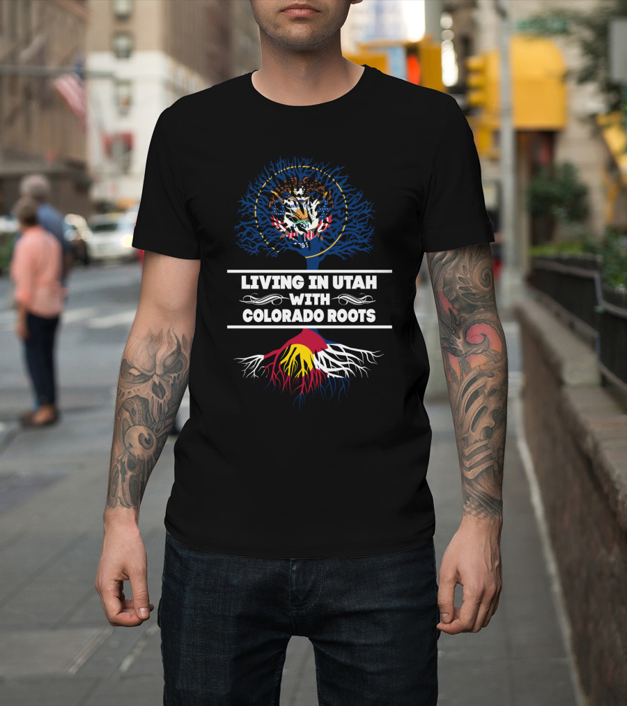 Utah State Seal and Colorado Flag Roots Graphic Living in Utah With Colorado Roots T-Shirt