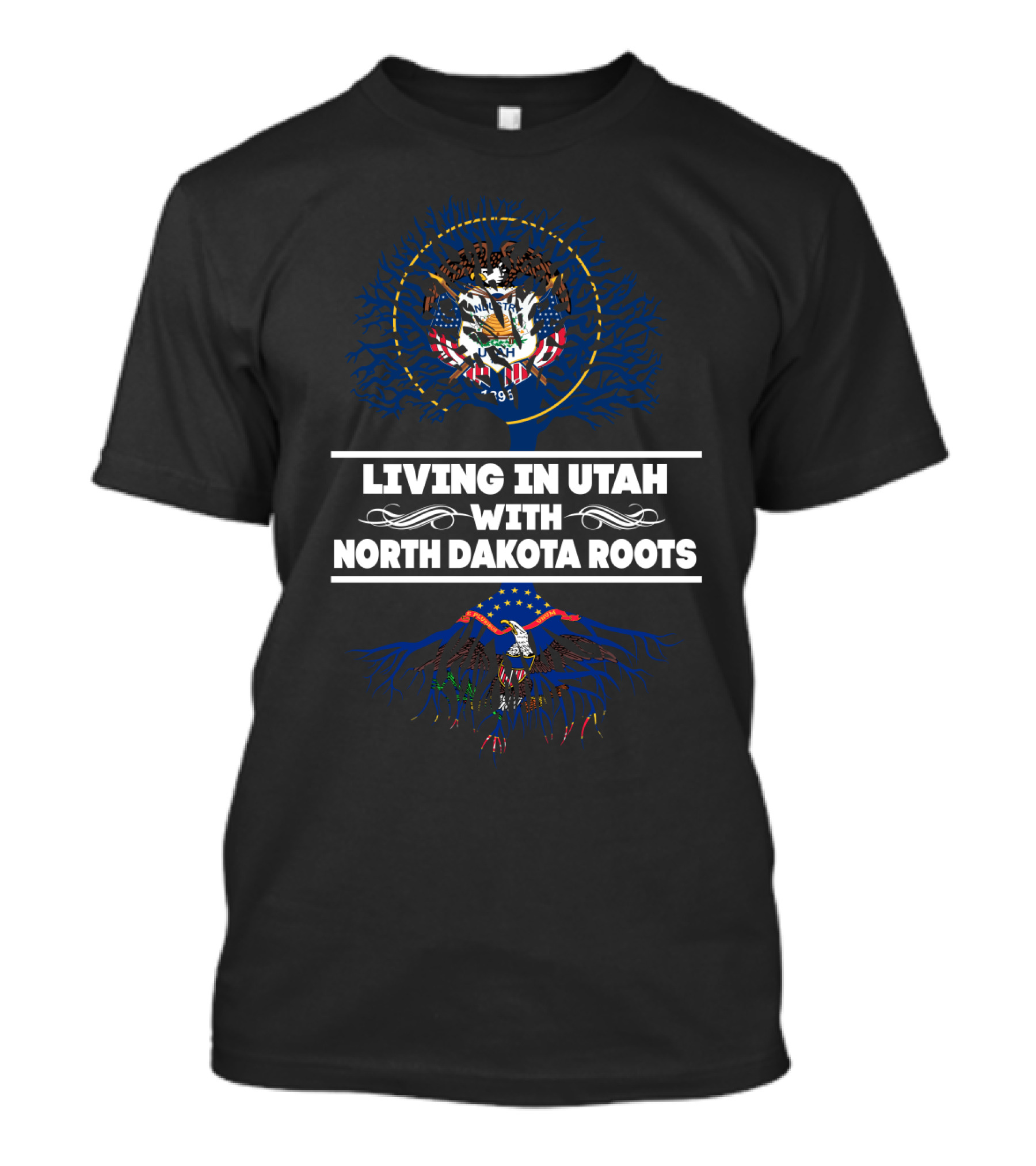 Utah State Emblem With Eagle And Tree Illustrates Living In Utah With North Dakota Roots T-Shirt