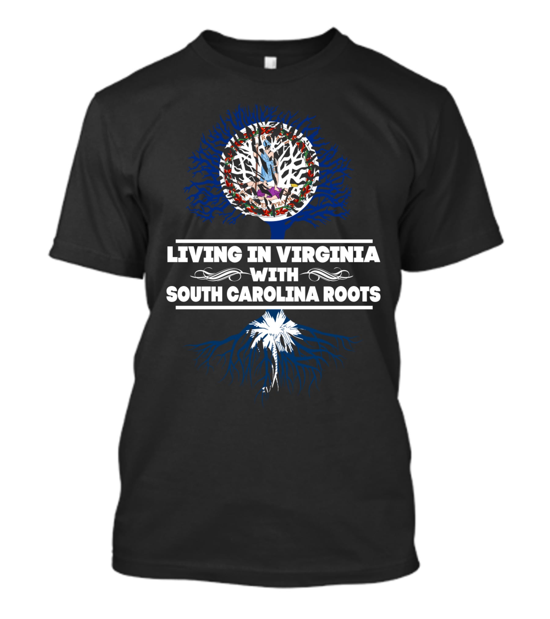 Living In Virginia With SOUTH CAROLINA Roots Virginia Seal Tree Palmetto Roots T-Shirt