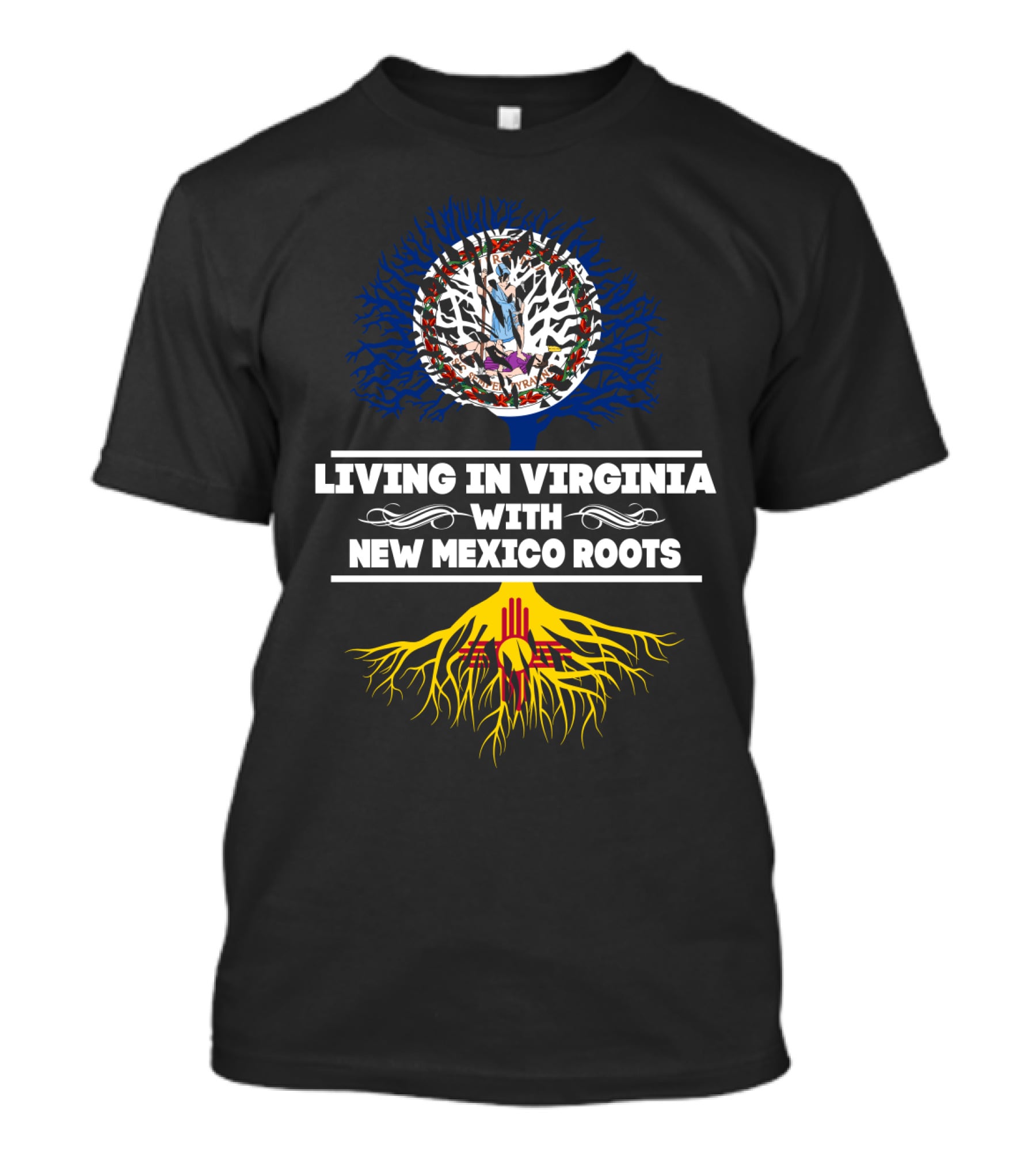 Living In Virginia With New Mexico Zia Roots And State Flag Symbolism T-Shirt