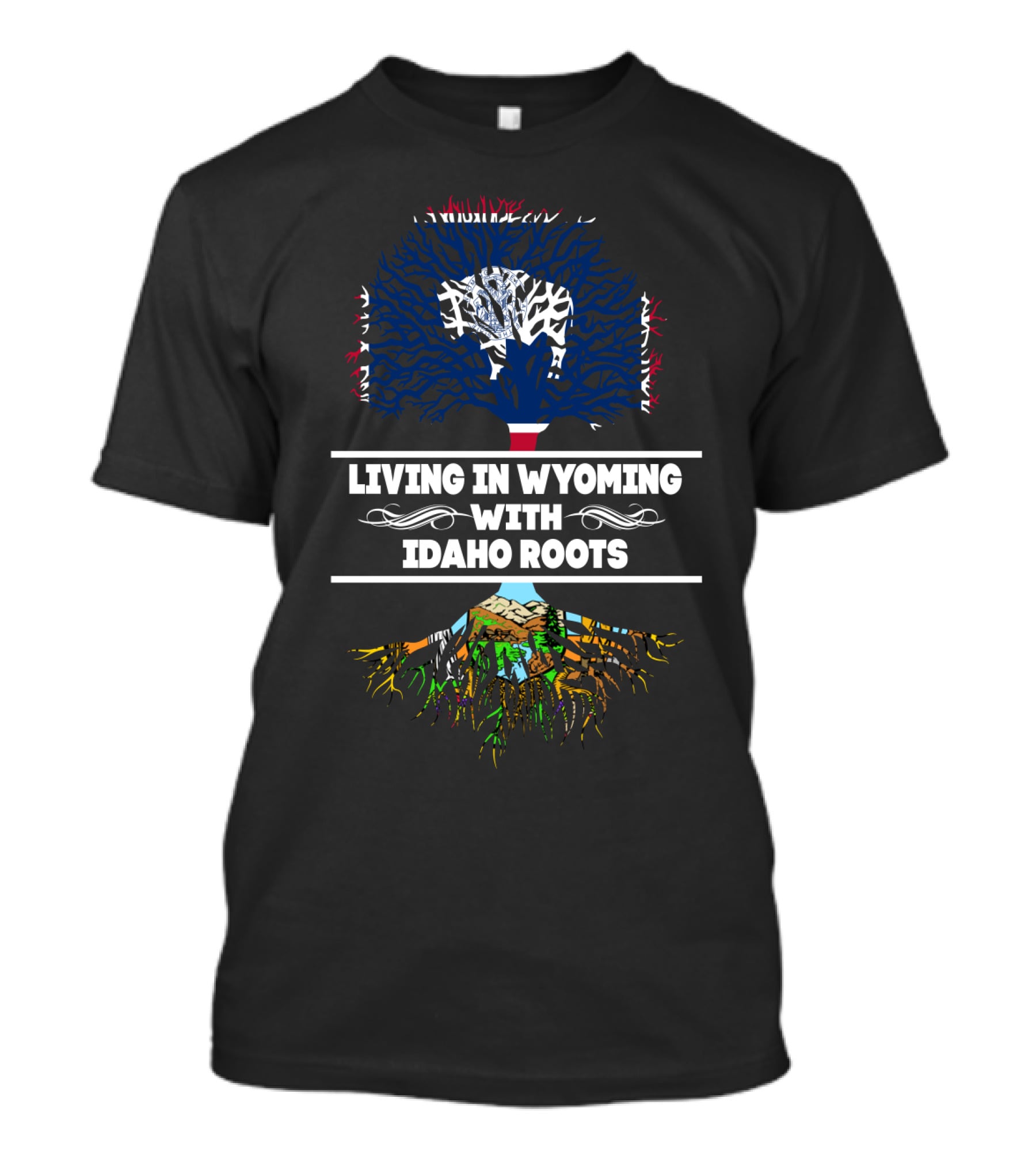 Wyoming Living Idaho Roots Tree Design With State Flags Symbolism T-Shirt
