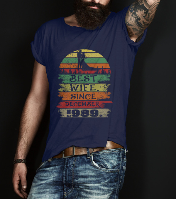 Best Wife Since December 1989 Vintage Couple Silhouette Retro Sunset T-Shirt