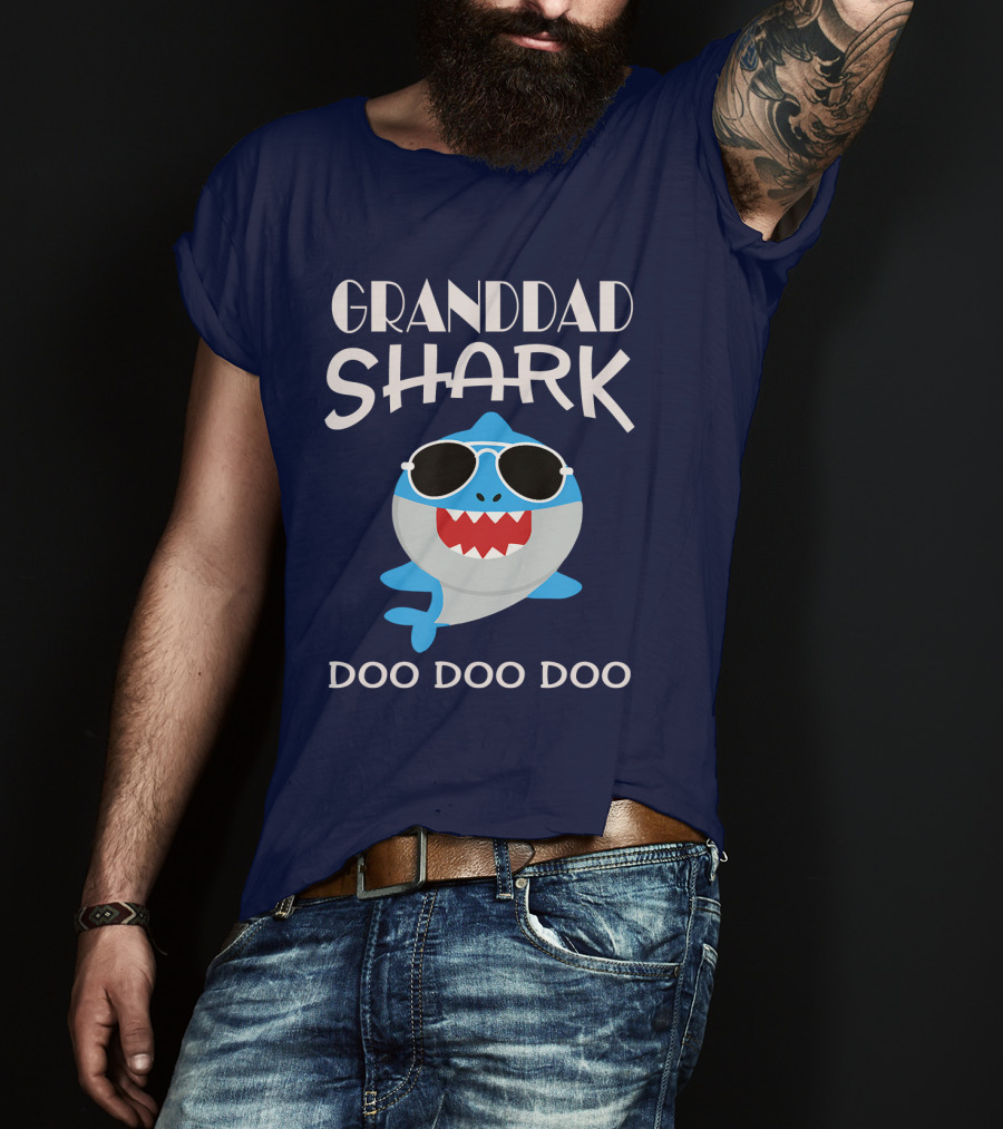 Granddad Shark Doo Doo Doo Sunglasses Cartoon Character T-Shirt