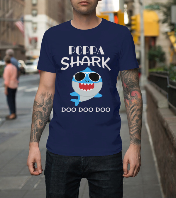 Shirt: Poppa Shark Doo Doo Doo Sunglasses Cool Blue Shark T-Shirt Poppa Shark Doo Doo Doo Sunglasses Cool Blue Shark T-Shirt