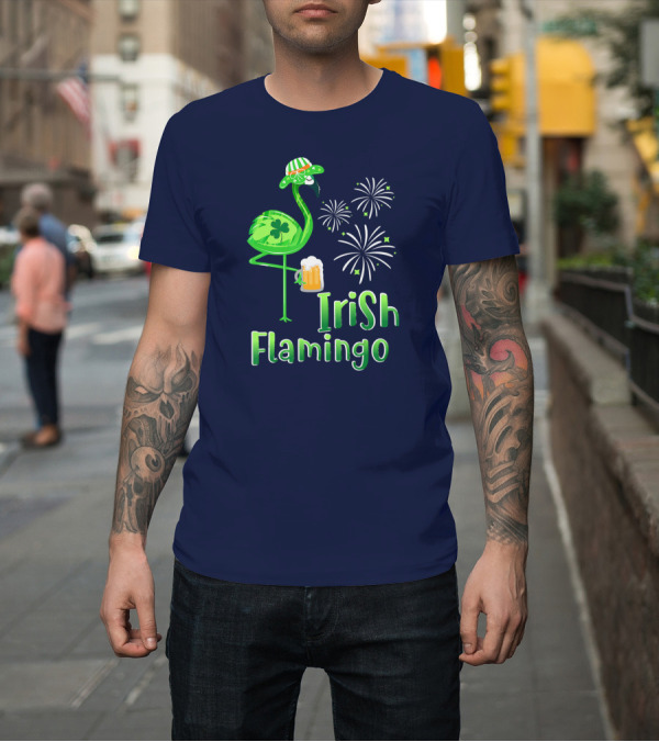 Shirt: Irish Flamingo Drinking Beer St Patricks Day Shamrock Fireworks T-Shirt Irish Flamingo Drinking Beer St Patricks Day Shamrock Fireworks T-Shirt