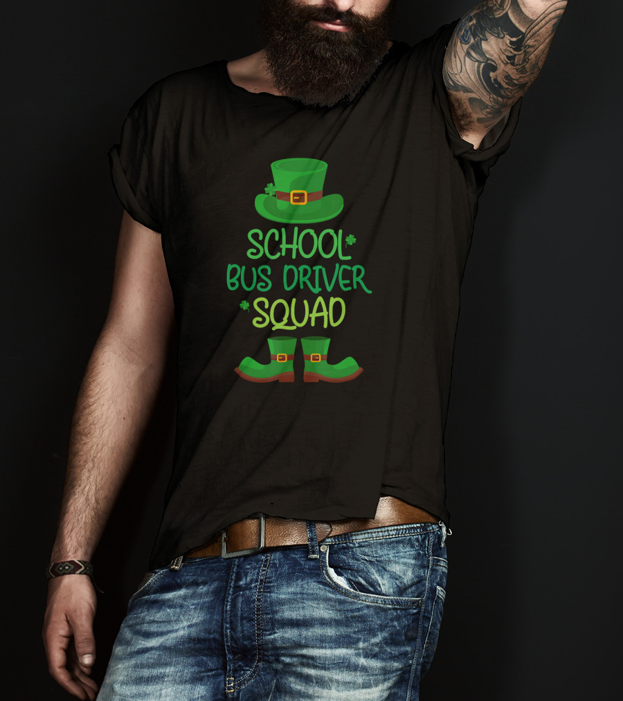 St Patricks Day Leprechaun Hat Boots School Bus Driver Squad T-Shirt