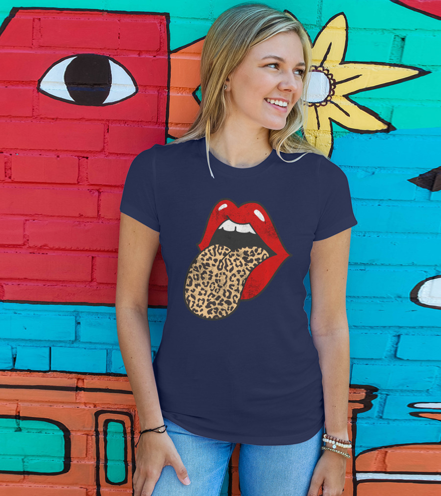 Red Lips Leopard Tongue Trendy Animal ASM T-Shirt