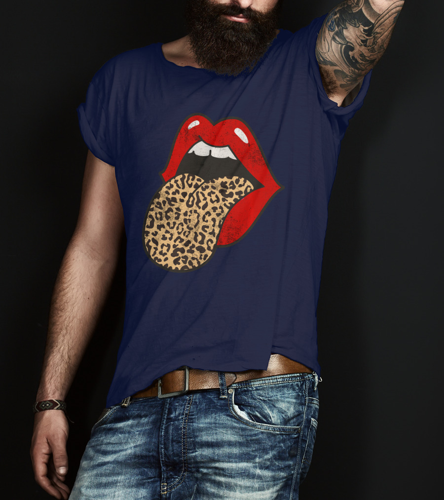 Red Lips Leopard Tongue Trendy Animal ASM T-Shirt