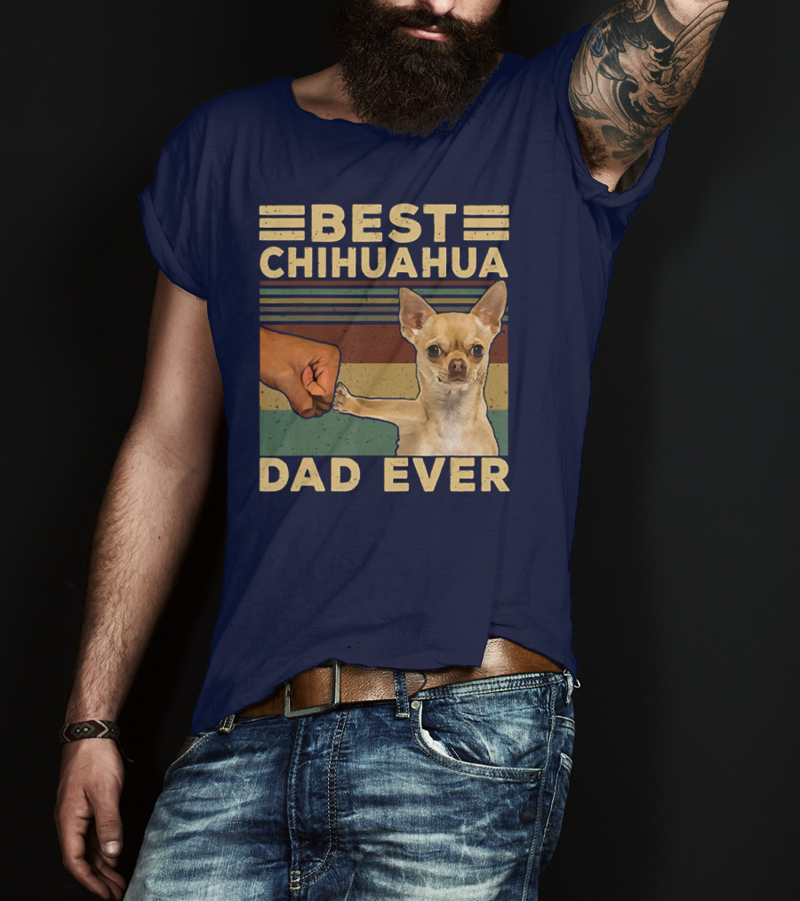 Best Chihuahua Dad Ever Vintage Retro Fist Bump T-Shirt