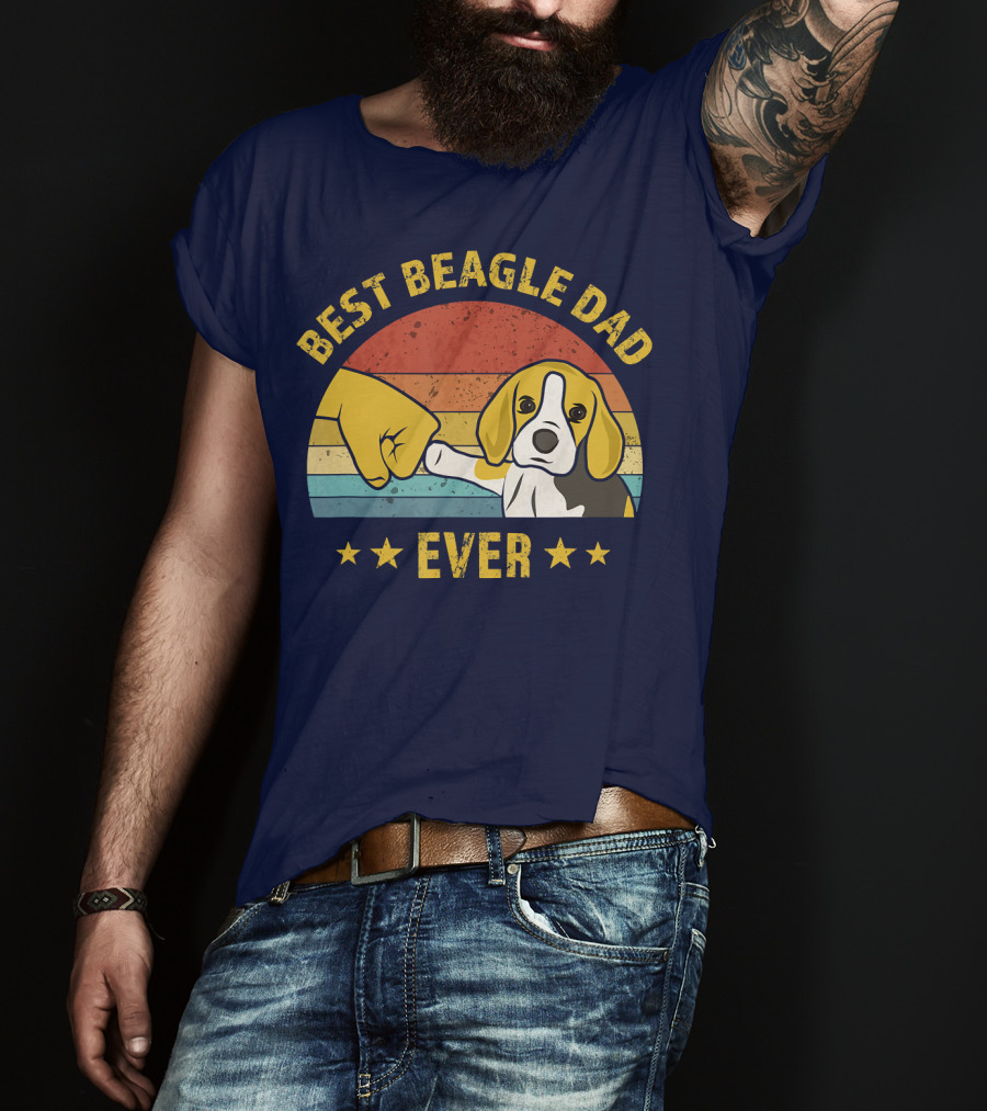Best Beagle Dad Ever Retro Puppy Lover Fist Bump Stars T-Shirt