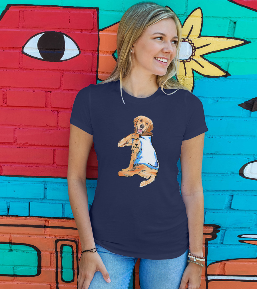 Golden Retriever Dog Tattoo 'I Love Mom' Trendy Ideas For Women T-Shirt