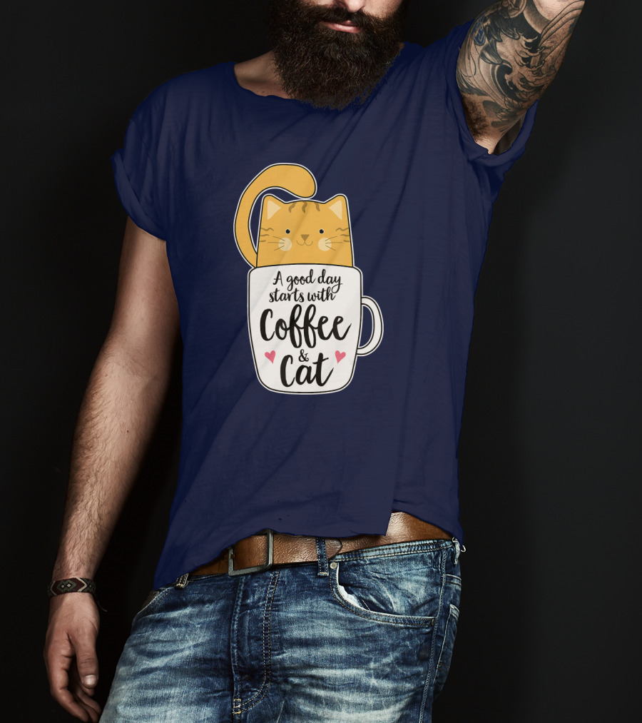 Funny Orange Cat A Good Day Starts With Coffee And Cat T-Shirt