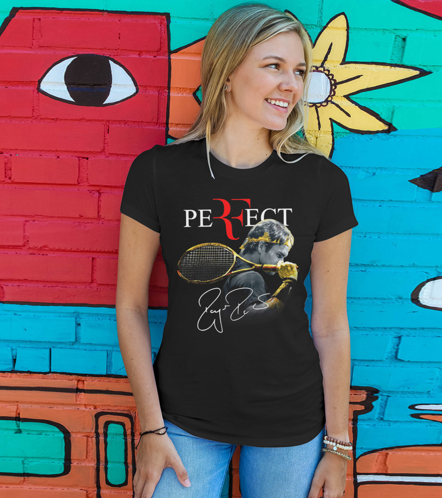 Roger Federer Perfect Tennis Tribute Racket Signature Iconic Moment T-Shirt