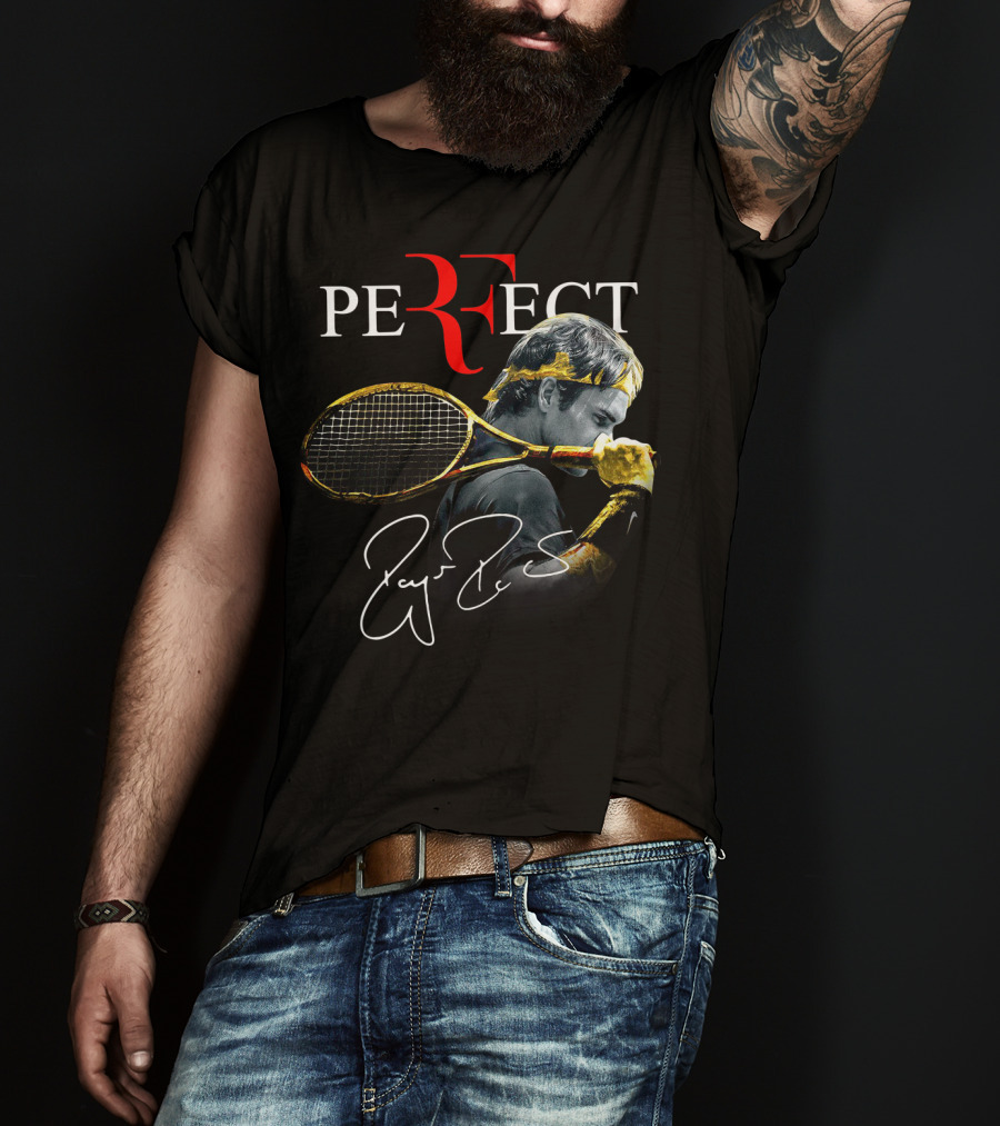 Roger Federer Perfect Tennis Tribute Racket Signature Iconic Moment T-Shirt