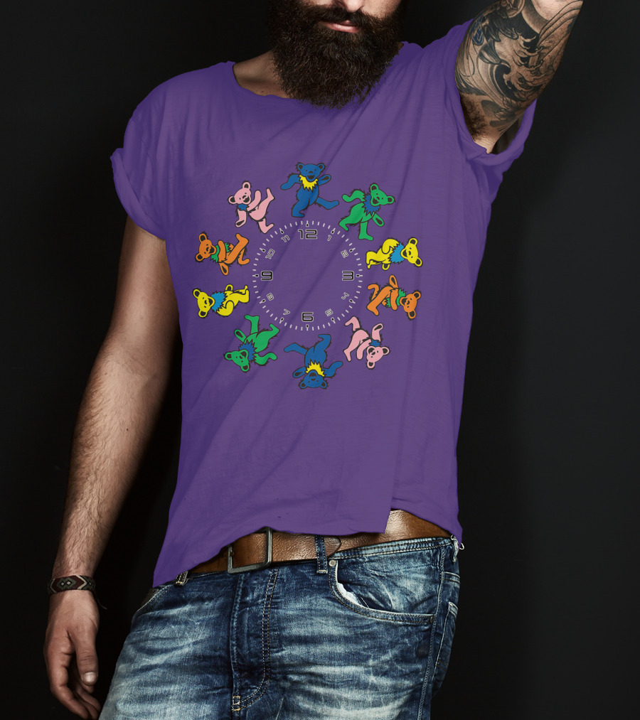The Grateful Bear Colorful Dancing Bears Around Clock T-Shirt