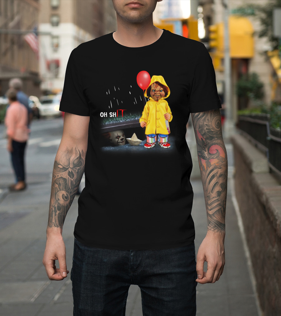 Pennywise and Chucky Oh ShIT Red Balloon Yellow Raincoat Storm Drain T-Shirt
