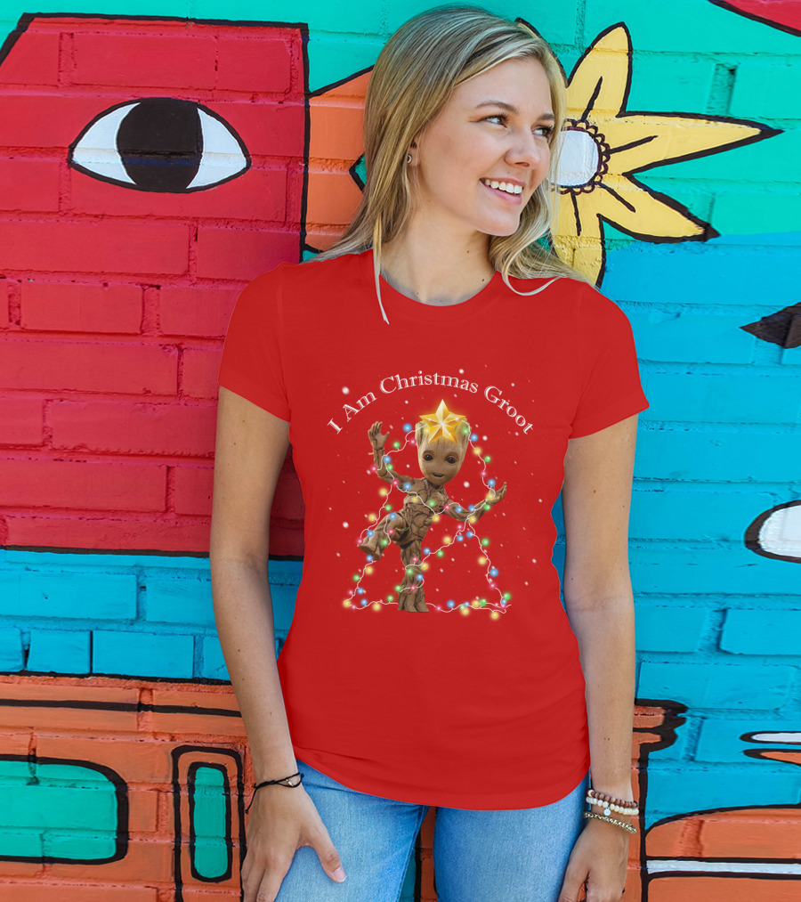 I Am Christmas Groot With Lights And Star T-Shirt