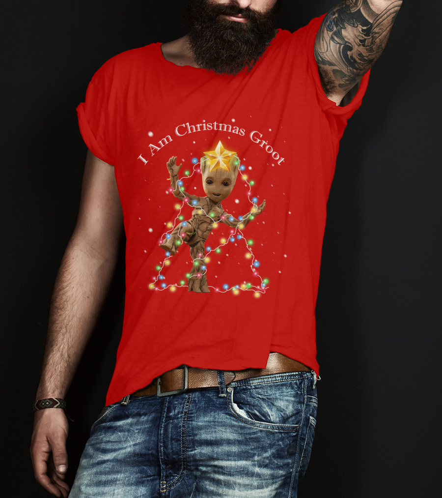 I Am Christmas Groot With Lights And Star T-Shirt