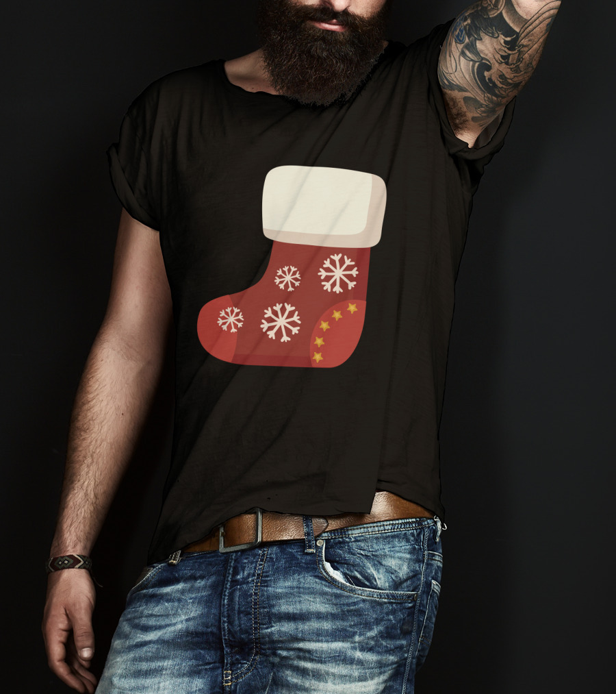 Sock Christmas Stocking With Snowflakes And Stars T-Shirt