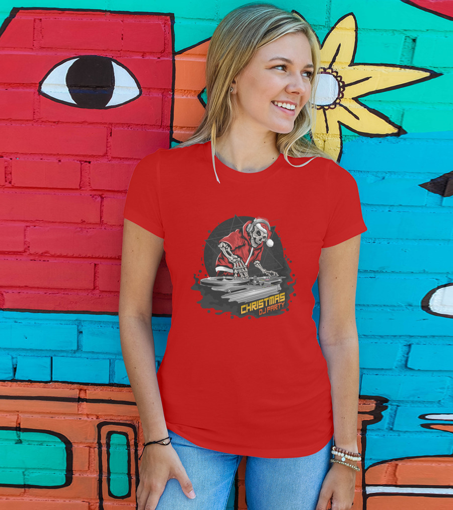 Christmas DJ Party Skull Santa Claus T-Shirt