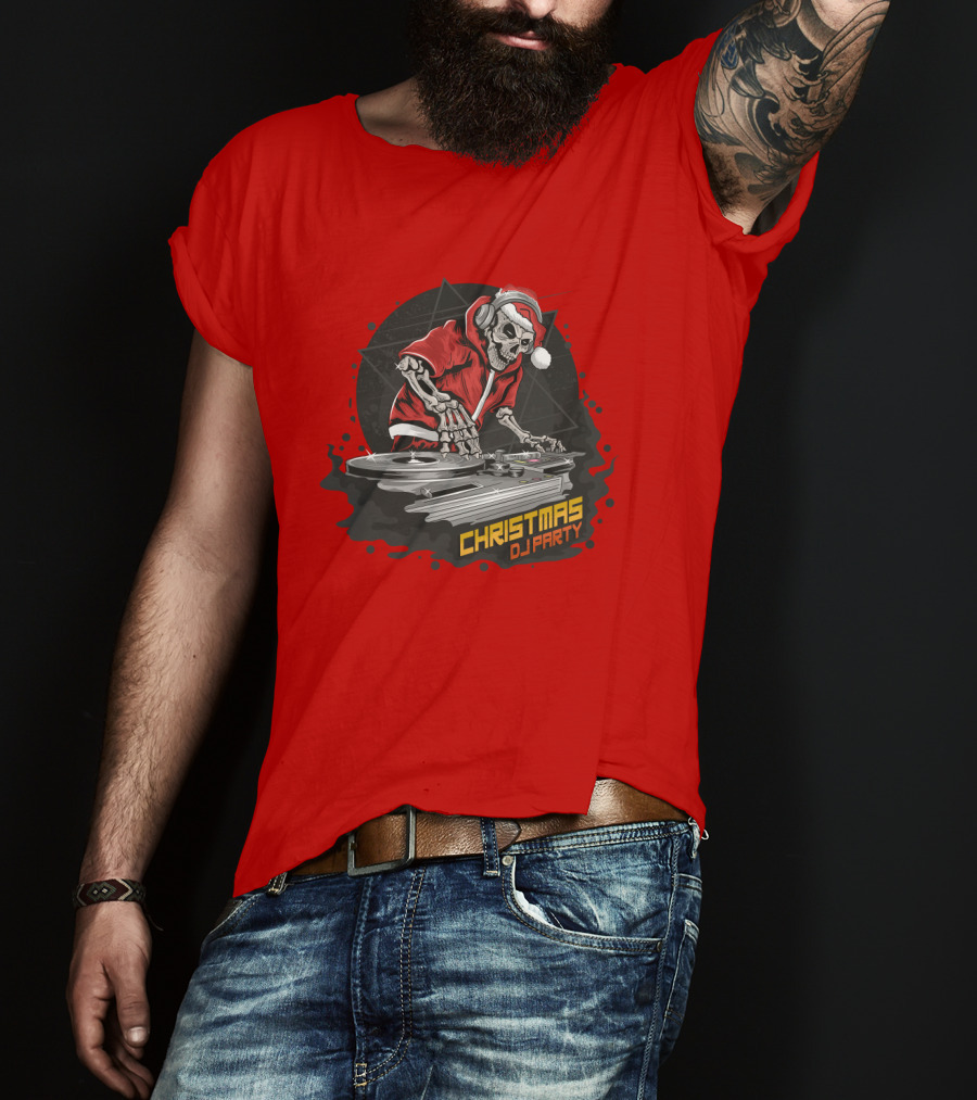 Christmas DJ Party Skull Santa Claus T-Shirt