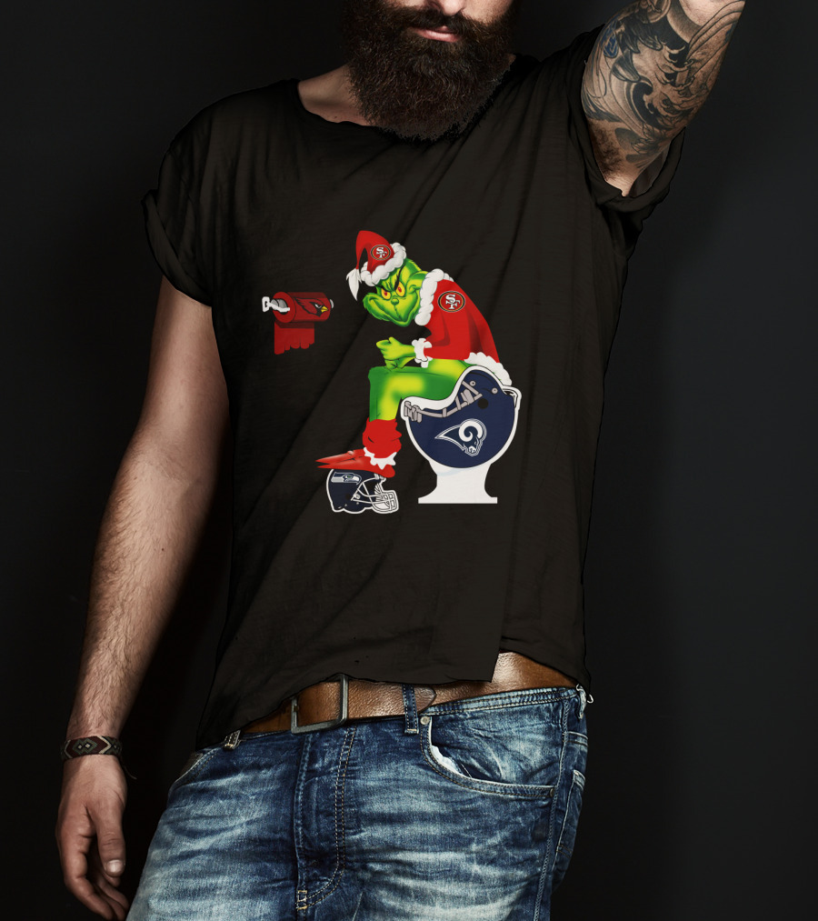 49ers Grinch On Rams Toilet With Cardinals Toilet Paper Seahawks Helmet T-Shirt