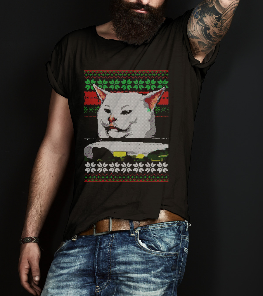 Woman Yelling At Cat Meme Ugly Christmas T-Shirt