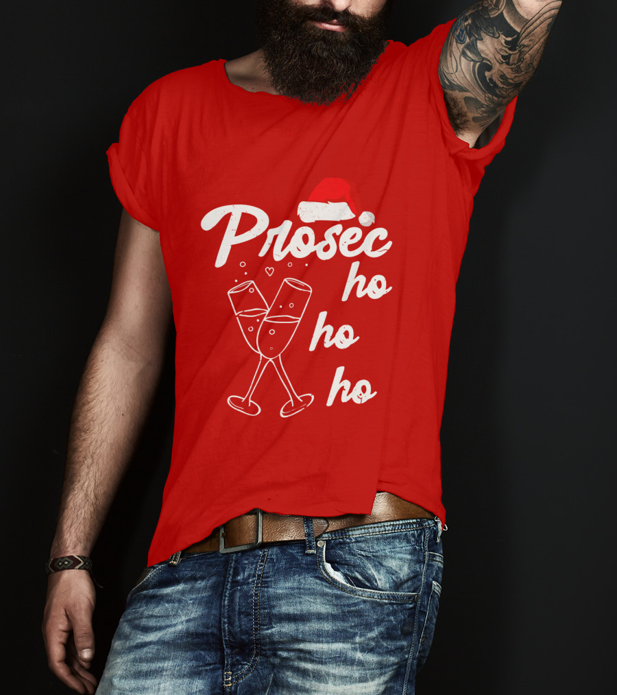 Prosec Ho Ho Santa Hat Champagne Glasses T-Shirt