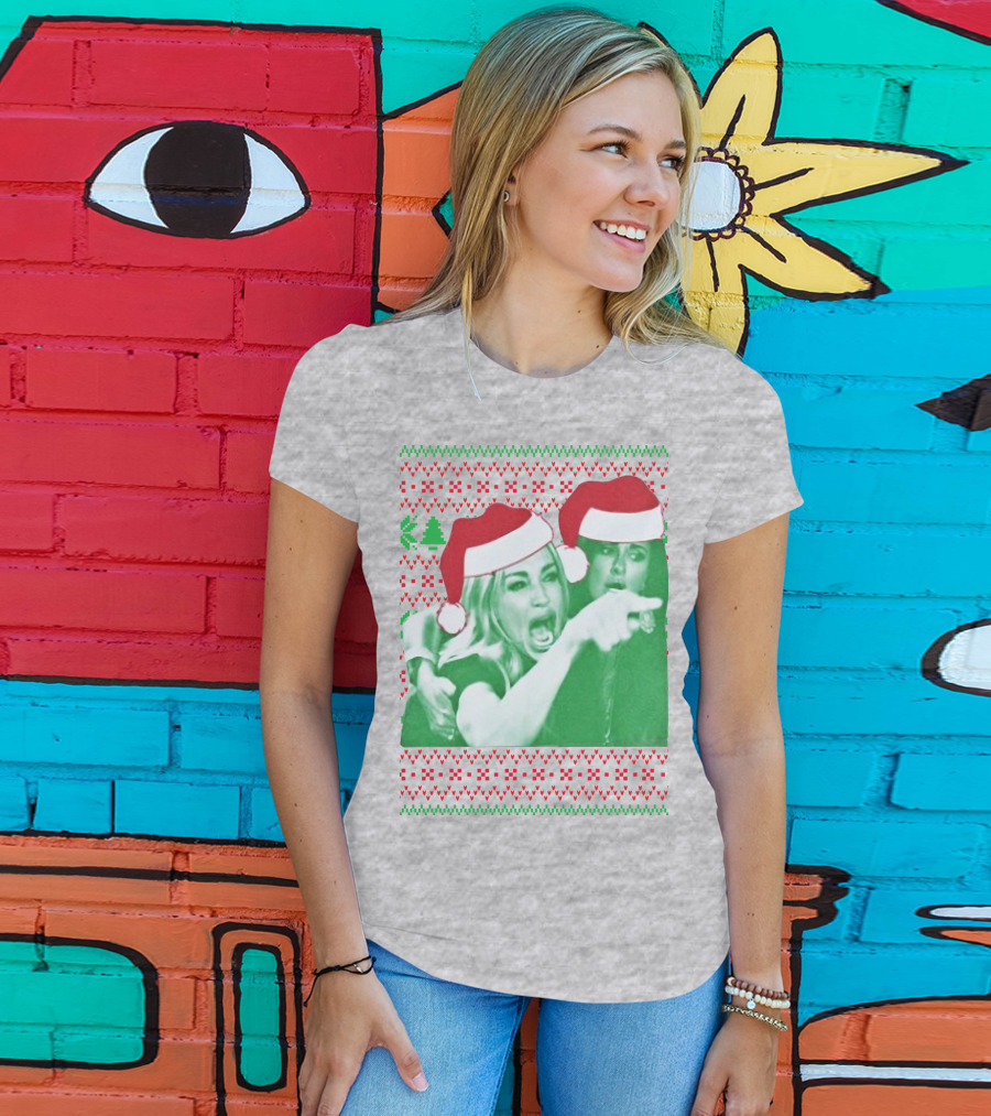 Woman Yelling At Cat Meme Christmas Santa Hats Raglan T-Shirt