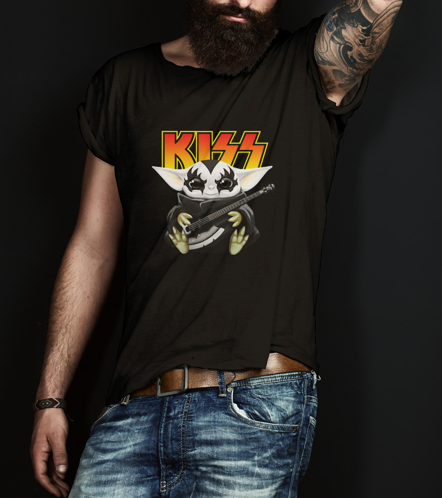 Baby Yoda Kiss Rock Bass Player T-Shirt